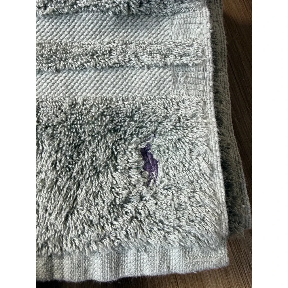 Vintage Ralph Lauren Hand Towel Sage Green Purple Embroidered Pony Logo